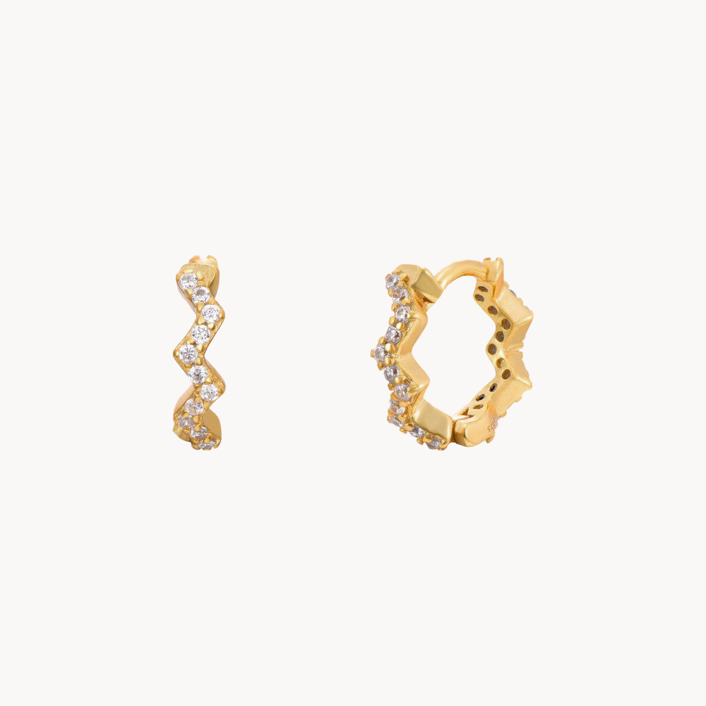 Women’s Zigzag Hoop Earrings with Continuous Stone Setting and Compact Shape